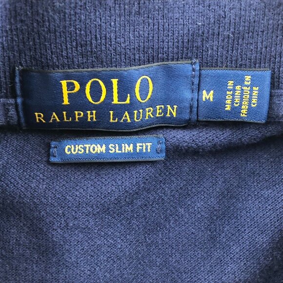 Polo Ralph Lauren Men Polo Shirt Medium Navy Custom Slim Fit Casual Cotton - Picture 3 of 15